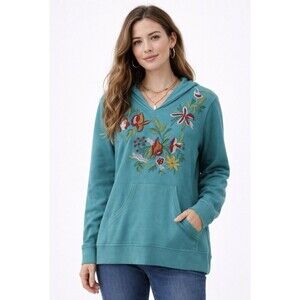 Parsley & Sage Womens M Sweater Green Collar Shawl Embroidered Bohemian